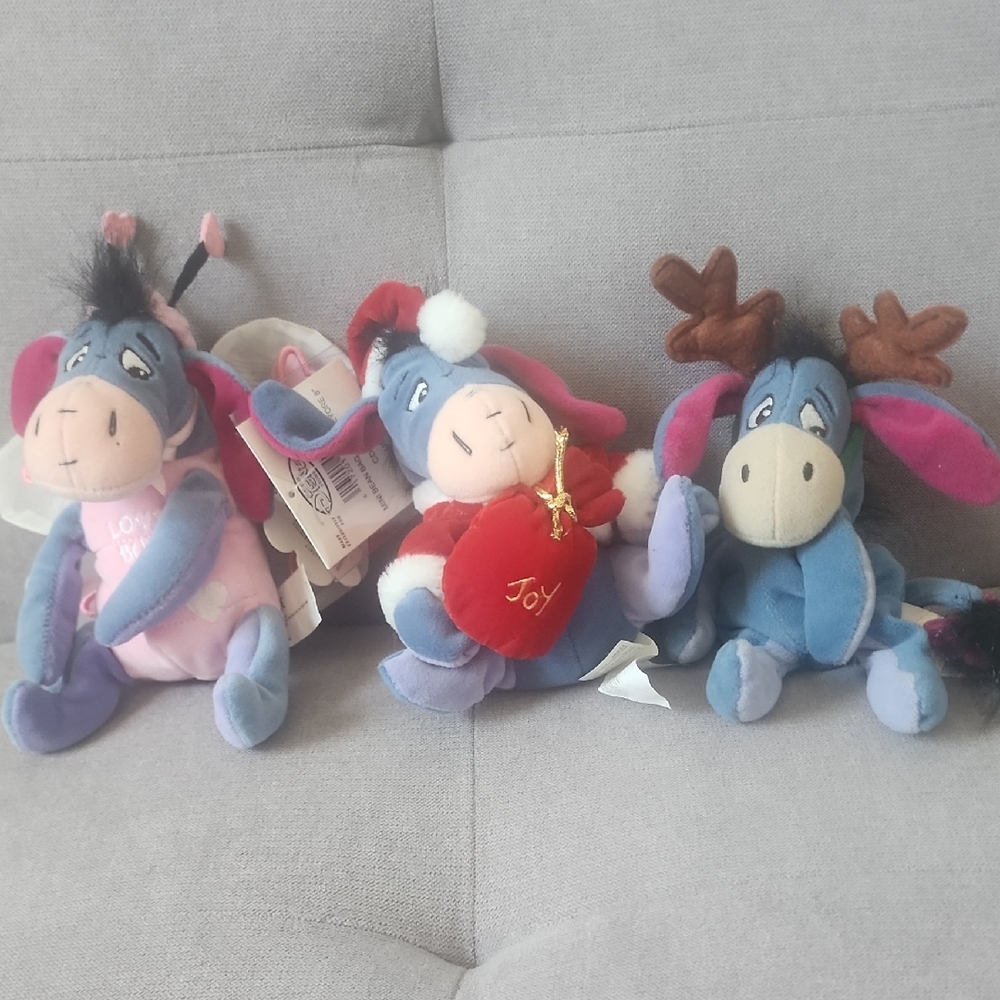 Valentine & Christmas Disney Eeyore Plush Set - Blue, Pink, Red